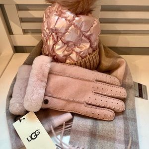Set UGG gloves quilted hat cashmere scarf NWT soft pink